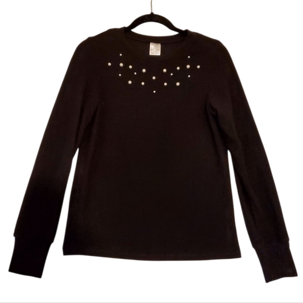 El Scattered‎ Black Pearl Crew Neck Long Sleeve Knit Sweater Top Small NWT.
